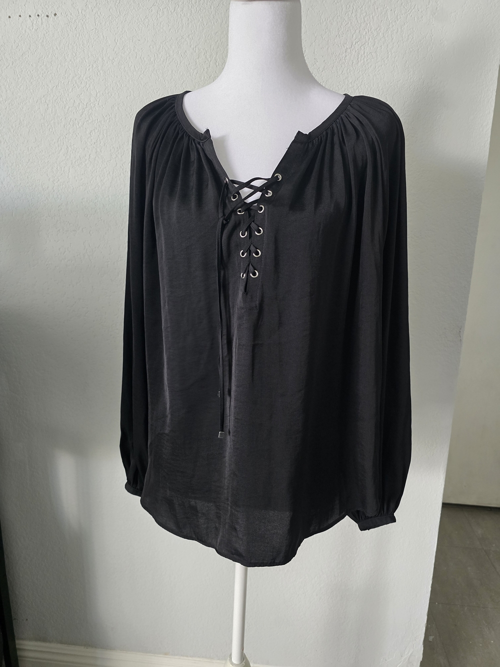 Jennifer Lopez Black Lace-Up Long Sleeve Blouse